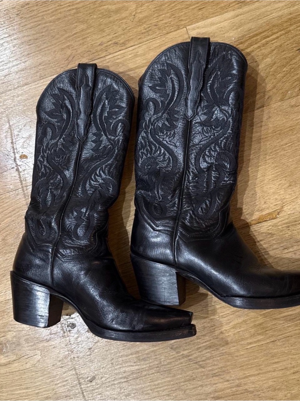 Black Embroidered Dan Post Western Leather Boots - Women